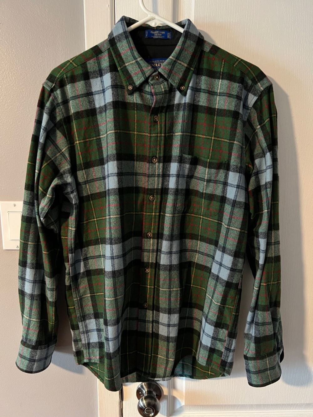 Pendleton Green, Light Gray and Black Plaid Button-Down Shirt